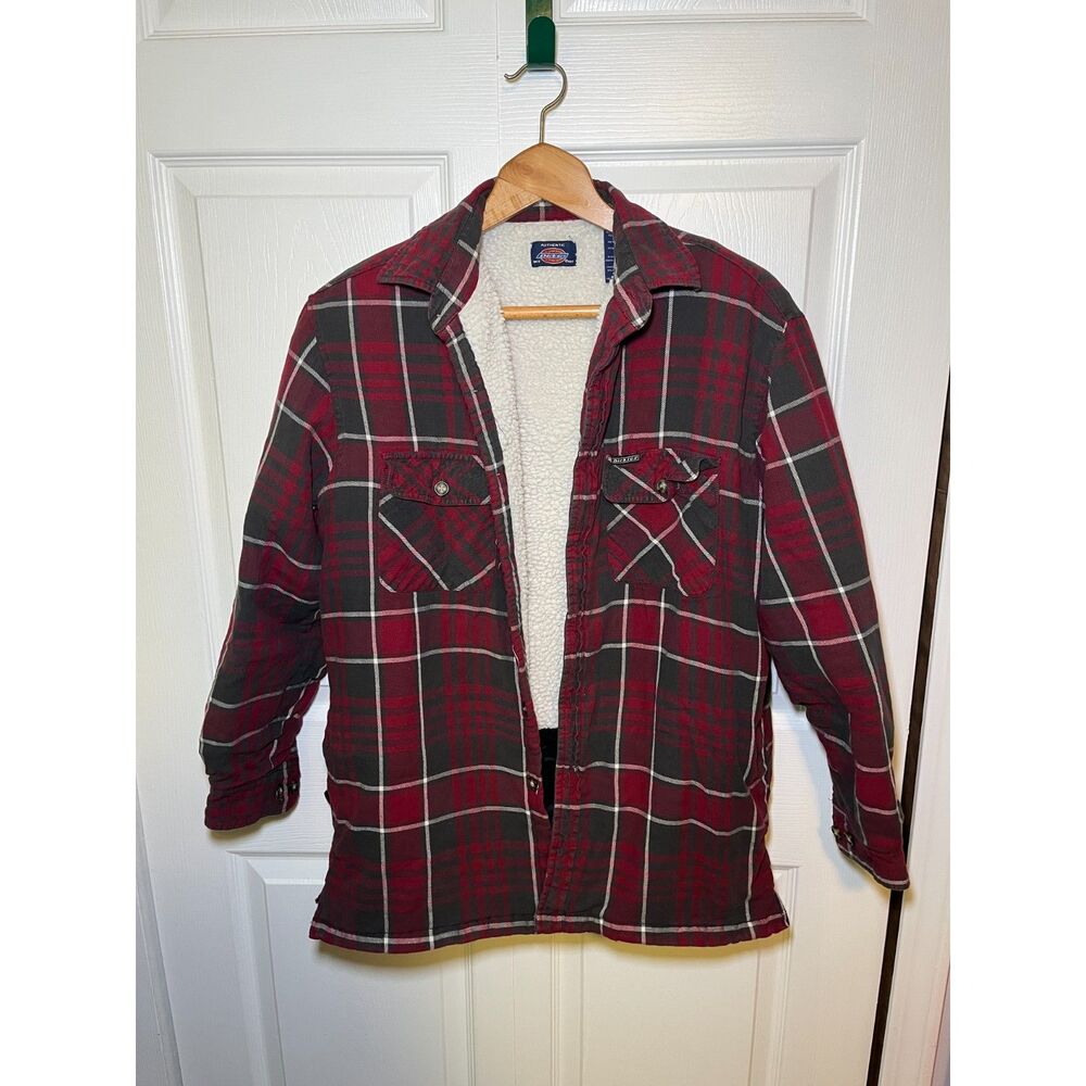 Dickies Sherpa Lined Flannel Jacket Red Plaid Size M Workwear Coat